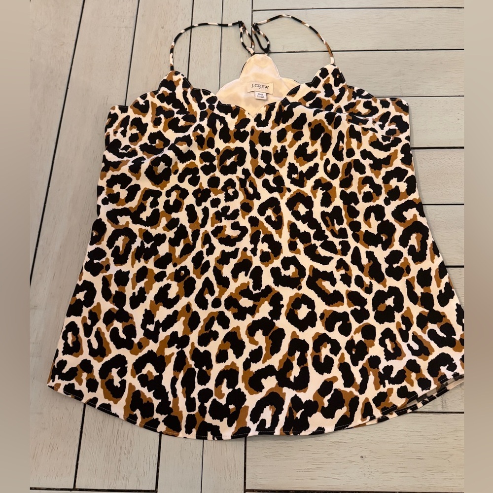 J. Crew | leopard print animal scalloped razor back cami camisole | Sz 00 (XXS) - Picture 3 of 3